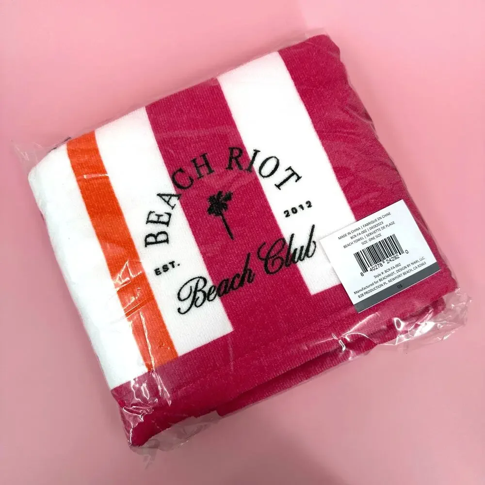 Beach Riot Club Beach Towel FabFitFun Pink Orange White Stripe NEW